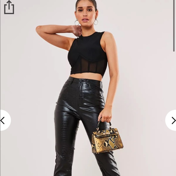 Black faux leather croc straight leg - Picture 2 of 7